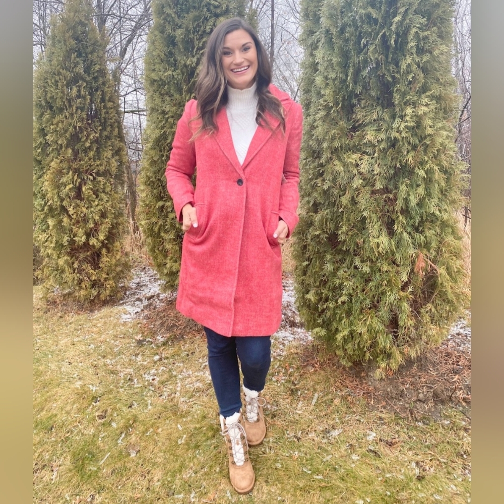 Apt. 9® Long Topper Coat w/Notched Collar Woolblend   size XXL  Red Herringbone